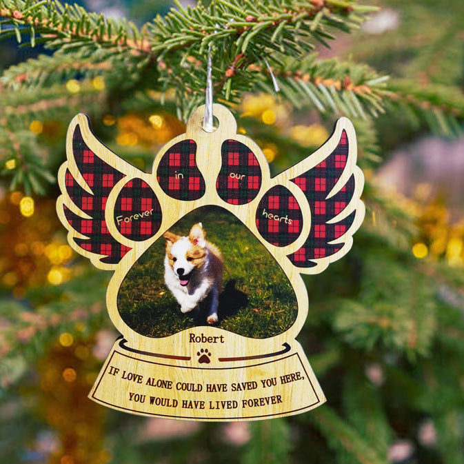 Personalised Wooden Paw Ornament Christmas Gift in memory of pet