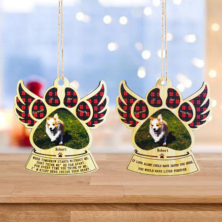 Personalised Wooden Paw Ornament Christmas Gift in memory of pet