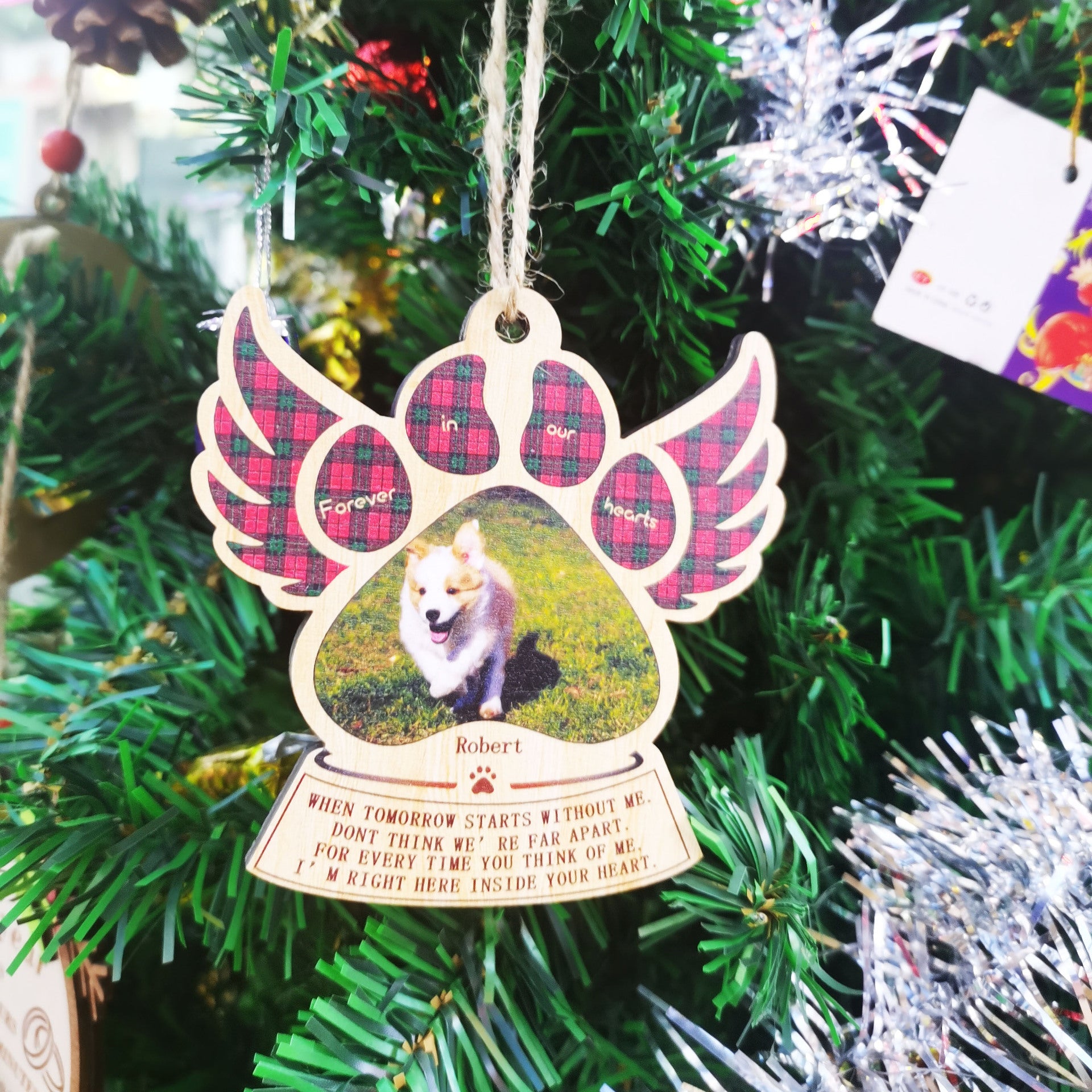 Personalised Wooden Paw Ornament Christmas Gift in memory of pet
