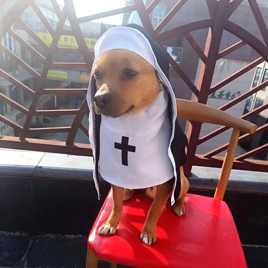 Black White Cloak Nun Costume for Halloween Pet Outfit