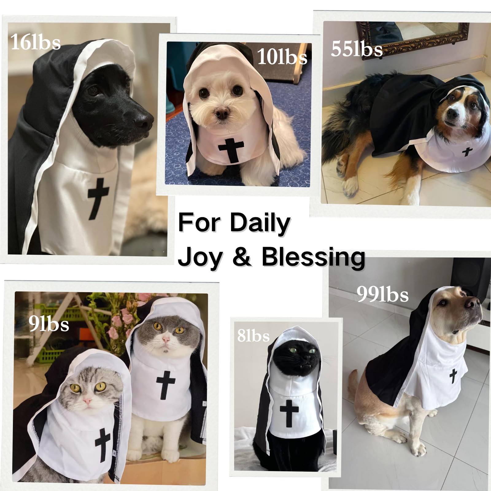 Black White Cloak Nun Costume for Halloween Pet Outfit